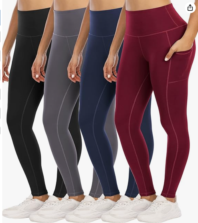 4 Pack Leggings with Pockets for Women,High Waist Tummy Control Workout Yoga Pants
